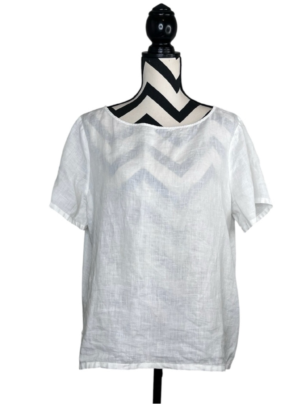 Eileen Fisher Sz M 100% Linen Lightweight Breathable Minimalist Short-Sleeve Top
